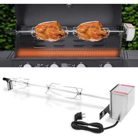 SWANEW BBQ Grillspieß 117cm 230V aus Edelstahl, inkl. 4 Fleischklammern BBQ Fleischklammer, Griffstück und Motor Elektrischer Drehspieß 220V - 240V (1/5)