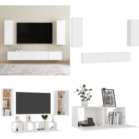 Ensemble de meubles TV 4 pcs Blanc Bois d'ingénierie - Meuble Tv Mural - Meuble Tv Blanc - Ensemble Meuble Tv - Support Tv - Rangement Tv - Home & Living (1/5)