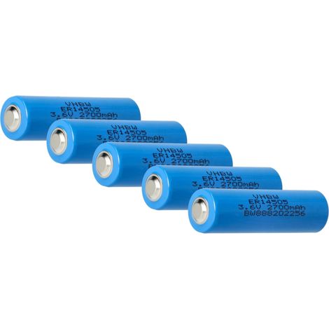 vhbw 5x Lithium ER14505 Round Cell Batteries compatible with Viessmann Trimatik, Trimatik 2 - Special Battery (2700mAh, 3.6 V, Li-SOCl2)