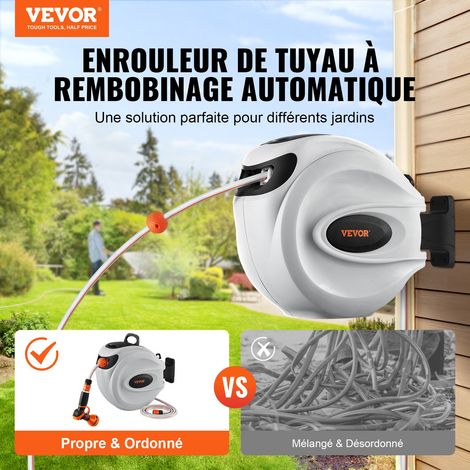 Enrouleur Tuyau Arrosage Mural 25 m x 12 mm Support Pivotant 180° Dévidoir de Tuyaux d'Eau Buse à 9 Modèles 3 Adaptateurs Rapides Rembobinage Auto avec Verrou pour Arroser Pelouse Jardin Voiture (1/5)