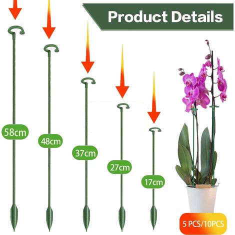 (5 pièces, 37 cm) Supports pour plantes, supports pour papillons, orchidées et fleurs en pot, tiges de fixation réutilisables pour la protection des légumes, outil de jardinage (1/4)