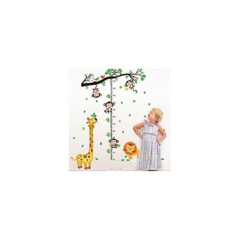 Adesivo murale a forma di scimmia arboricola, metro per misurare l'altezza a forma di giraffa, decorazione murale con animali della giungla per la cameretta di un bambino o di un neonato, 60 x 90 cm -