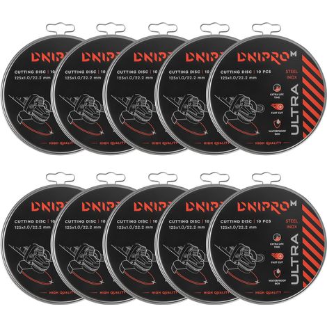 Pack de 100 discos de corte Dnipro-M ULTRA para metal, 125 x 1 x 22,2 mm, reforzados, con caja metálica (1/3)