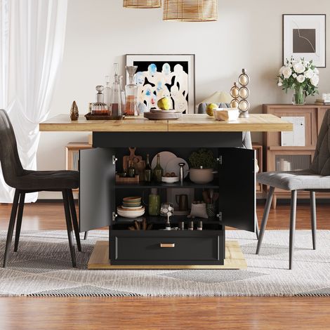 Table de salle à manger extensible 140x80x75 cm en MDF naturel, avec rangement, salon FloraGrace (1/5)