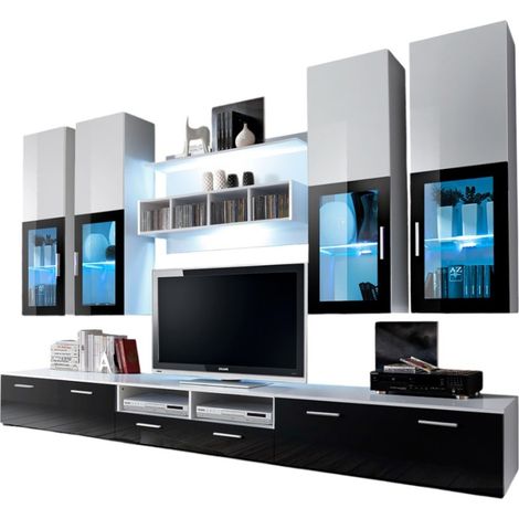 Composizione di mobili TV design collezione LORA. Colori bianco e nero. (1/2)