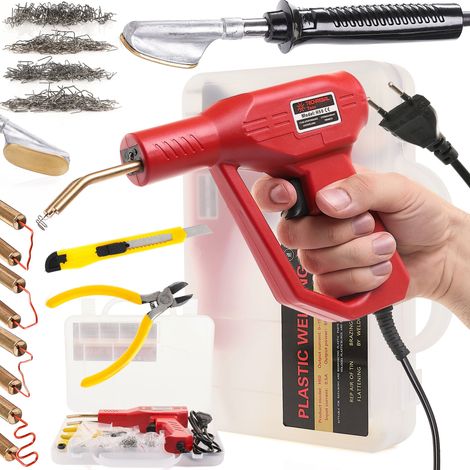 Saldatore 50W per lisciare plastica + Cucitrice plastica H50 + 200 graffette, coltello, pinza
