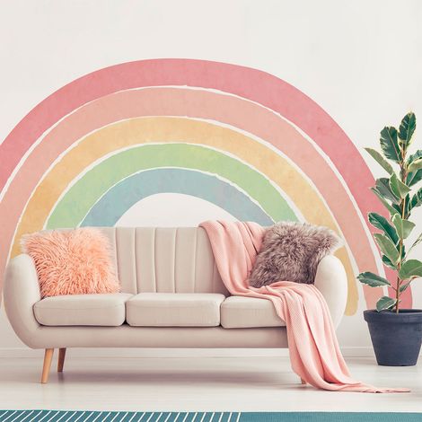 Papier peint intissé pré-encollé fresques géantes – Arc-en-ciel dessin pastel – 150x120cm – Épaisseur 290µm – Résistant au grattage et lessivable (1/5)
