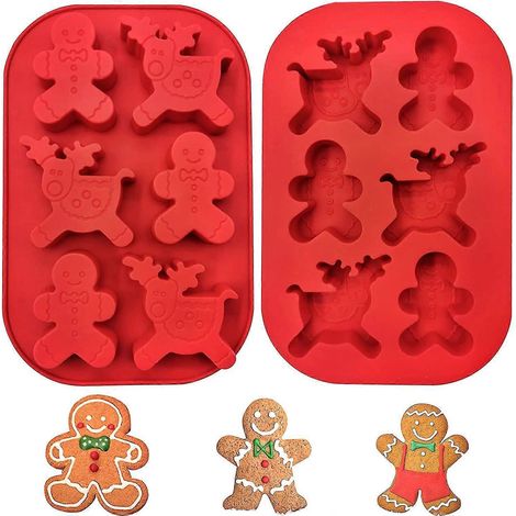 Moule en silicone pour gâteau, tartelette, fudge, pâtisserie, crème glacée, décoration de Noël, 2 pièces, motif bonhomme en pain d'épice à carreaux, chocolat, à faire soi-même. (1/5)