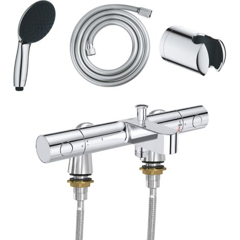 Mitigeur baignoire thermostatique GROHE Grohtherm 800 Cosmopolitan 1/2 avec colonnettes Idro'Flex + Douchette 2 jets Start + Flexible + Support (1/4)