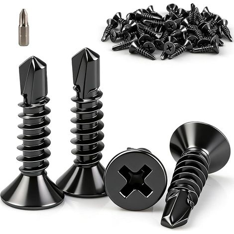 Lot de 60 vis auto-taraudeuses M4,8 x 25 mm à tête fraisée en acier inoxydable 410 Vis à tête fraisée Vis auto-taraudeuses pour fixation de plaques métalliques, montage de meubles (1/5)
