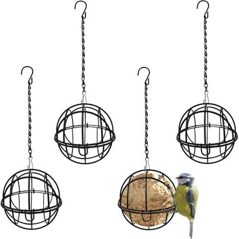 4 Fettkugel-Vogelfutterhäuschen hornsichere Hänge-Vogelfutterhäuschen aus Metall mit 4 S-förmigen Haken für den Garten Wildtiere kleine Vögel schwarz (1/5)