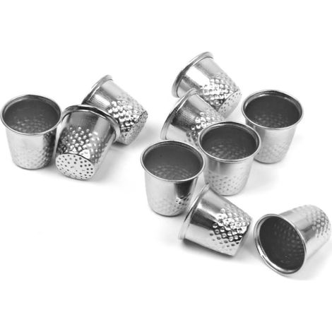 Set di 10 ditali in metallo vintage per lavori artigianali, cucito e fai da te, colore argento, dimensioni 12x13 mm, protezioni per le dita per lavori su pelle e tela. (1/5)