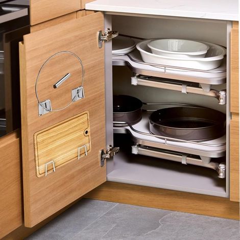 12 pièces de rangement sous le meuble à planches à découper, support pour couvercles de casseroles, argent (acier inoxydable) (1/2)