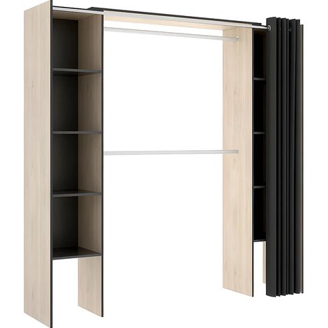 Dressing extensible DORIAN avec rideau - L110/180 cm - Coloris : Chêne et anthracite (1/9)