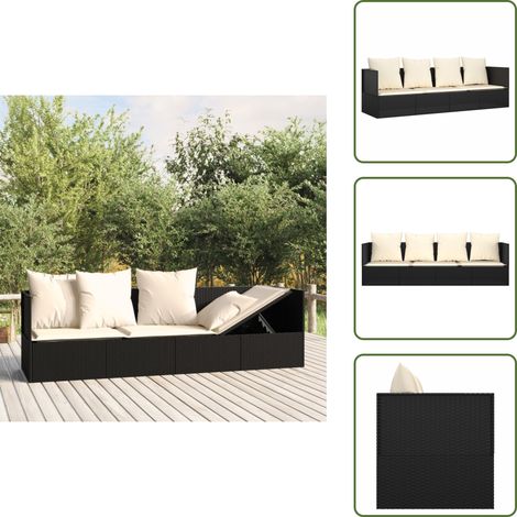 Outdoor-Loungebett mit Kissen Schwarz Poly Rattan - Outdoormöbel - Lounge Bett - Gartenlounge - Sonnenbett - Relaxsessel (1/5)
