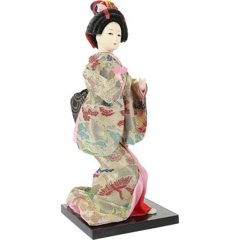 Poupée geisha décorative de style japonais, kimono, ornement de bureau.-25X10X10CM-Beige (1/3)