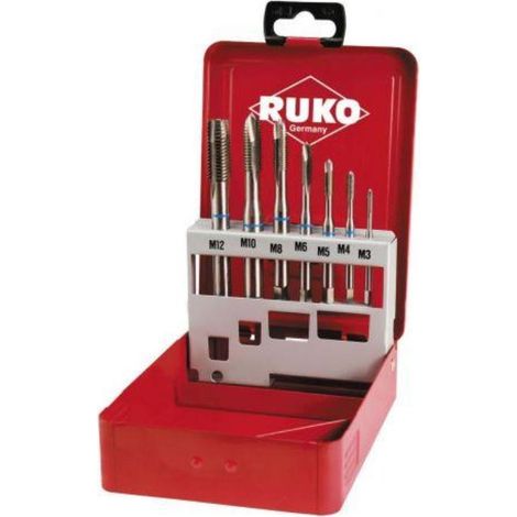 Juego de machos de roscar DIN 371/376 B M3-M12 7 piezas Cassette metálico HSS RUKO