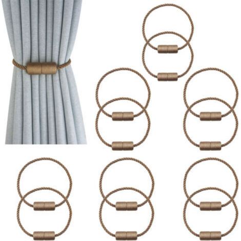 [NEVER USED] 6 pairs of khaki magnetic curtain tiebacks