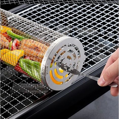 Lot de 2 paniers à griller en acier inoxydable, 2 crochets et 2 fourchettes. Grill à rouleaux XF5. (1/5)