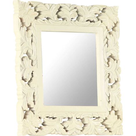Maison Exclusive - Spiegel Handgeschnitzt Weiß 50x50 cm Massivhol (1/5)