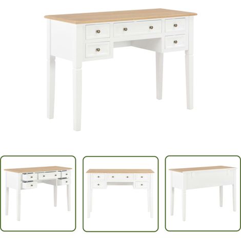 The Living Store Schreibtisch Weiß 109,5 x 45 x 77,5 cm Holz - Holz Schreibtisch - Büro Schreibtisch - Büro Einrichtung - Schreibtisch Weiss - Großer Schreibtisch (1/5)