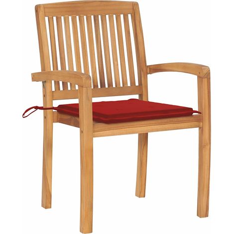Maison Exclusive - Chaises de jardin lot de 2 et coussins rouge Bois teck massif (1/5)