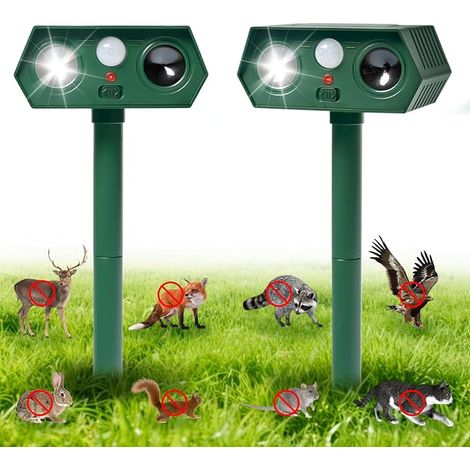 Dissuasore Ultrasonico per Animali 2 pezzi Impermeabile PIR Sensor LED Anti Gatti Cani Uccelli Volpi Topi Giardino (1/5)