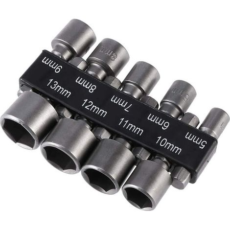 Porte-embout de visseuse Lot de 9 forets à douille impériale de 5 à 13 mm avec écrou à percussion pour perceuse à queue hexagonale 1/4" (1/5)