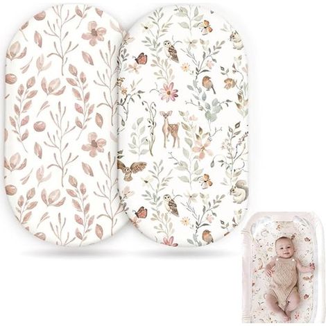 Draps-housses pour bébé – Lot de 2 – 82 x 41 cm – Pour berceau, poussette et lit bébé – Formes ovales et rectangulaires (1/5)