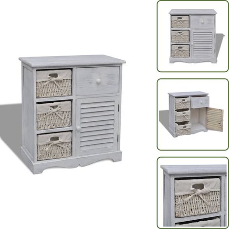 Armadietto con cestini intrecciati - vidaXL Armadietto in Legno con 3 Cestini Intrecciati Bianco -