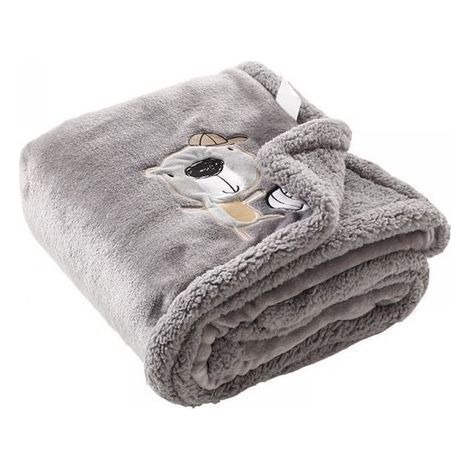 Couverture bébé unisexe en velours corail brodé - Lavable en machine - Convient aux bébés - Gris - 75 x 100 cm - 1 pièce (1/5)