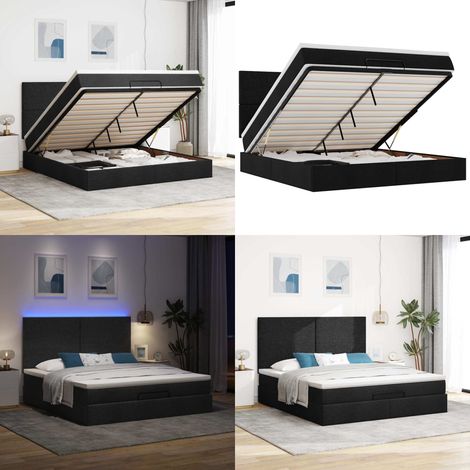 vidaXL Ottoman-Bett mit Matratze & LEDs Schwarz 180x200 cm Stoff (1/5)