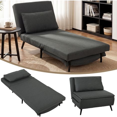 Fauteuil convertible 3 en 1 gris foncé, fauteuil-lit pliable en lin avec dossier réglable, ressorts en S et pieds en métal (1/5)