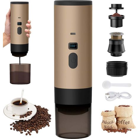 3 En 1 Machine à Cafe Portable, 72W CafetièRe Portable, 12V Expresso CafetièRe Rechargeable, USB CafetièRes Expresso à Capsules, RéServoir D'Eau 90ml, Pour Bureau Camping Voiture Voyage (Kaki) (1/5)