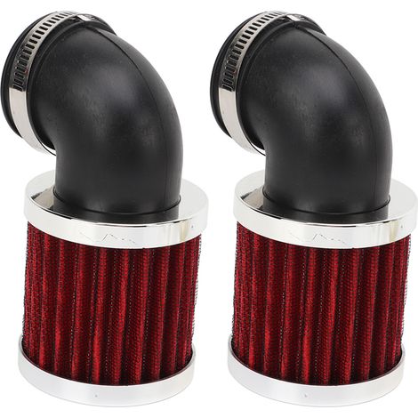 Filtre à air moto 2 pièces, coude 90°, admission d'air pour carburateur 28-48 mm, scooter, cyclomoteur, quad, dirt bike, rouge (1/5)