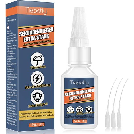 Colle instantanée extra forte, imperméable, avec capuchon anti-obstruction, colle universelle, pour plastique, métal, verre, bois, céramique et fournitures de bricolage (30 g) (1/5)