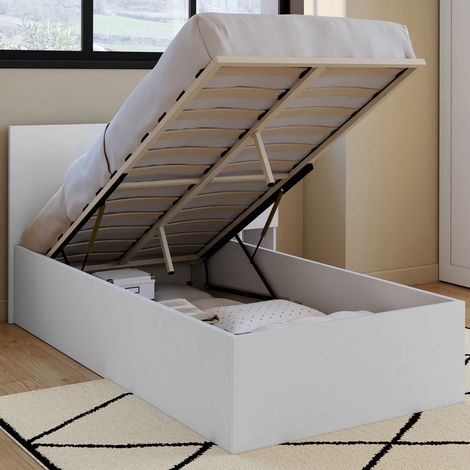 Cama arcón individual SEASIDE con cabecero y somier 90 x 190 cm blanco