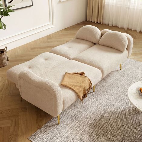 [Fonction couchage] Canapé-lit 2 places - Canapé 2 places moderne avec dossier réglable et pieds en métal doré, fonction lit intégrée. Meuble multifonctionnel 2 en 1. (1/5)
