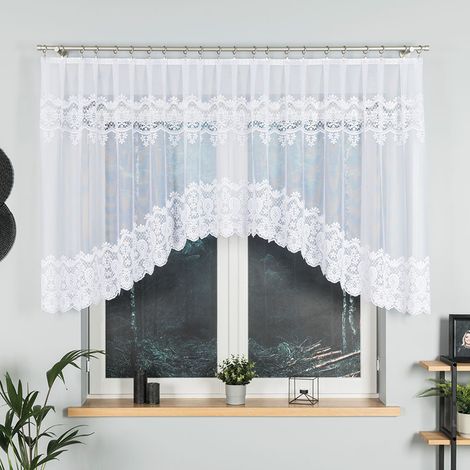 DARIA - Cortina jacquard confeccionada con corte en la parte inferior - 300x120 cm - blanco (1/5)