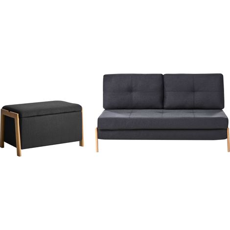 Sofa and Bench Set Black Fabric Upholster Iron Legs Sleeping Function Additional Storage Modern Style EDLAND (1/5)