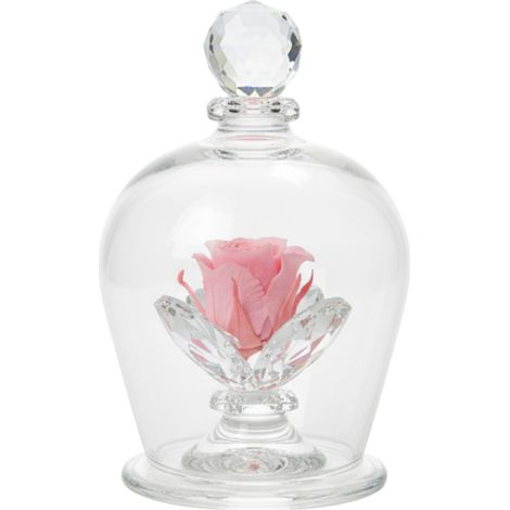 Rose stabilisée en cloche de verre avec 3 pétales - Fleur éternelle en verre cristal, idée cadeau élégante, bonbonnière de luxe, fabriquée en Italie - 15 x 10 cm (rose) (1/5)