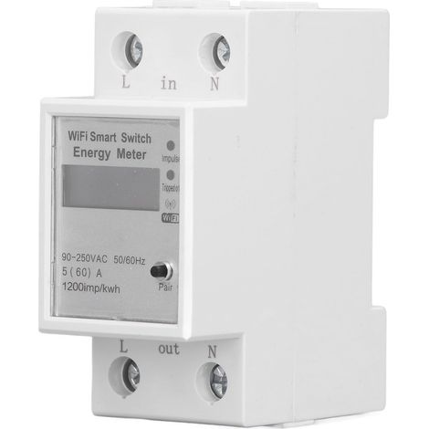 Compteur d'énergie WiFi avec disjoncteur, commande vocale via application mobile, monophasé, rail DIN, interrupteur intelligent 90-250V (1/5)