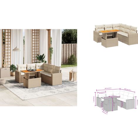 6-tlg. Garten-Sofagarnitur mit Kissen Beige Poly Rattan - Garten Sofagarnitur - Garten Sofagarnituren - Outdoor Sofagarnitur - Sofagarnitur Terrasse (1/3)