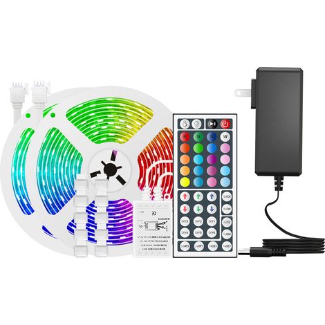 Bande LED 10 m (32,8 pi) RGB 300 LED avec télécommande infrarouge 44 touches, 20 couleurs, 6 modes personnalisables, 8 modes prédéfinis, ruban LED 5050 à changement de couleur pour plafond, décoration (1/2)