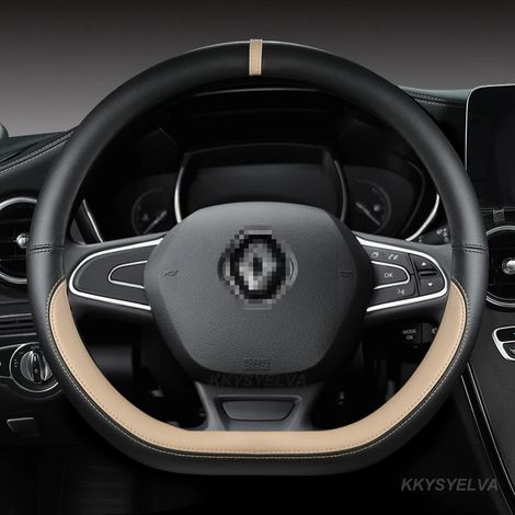 Housse de volant en cuir PU beige en forme de D, compatible avec Renault Captur, Duster, Megane 2/3, Clio, Logan, Laguna 2, Kadjar et Scenic 2. Accessoires auto. (1/5)