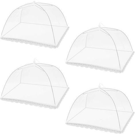 4 Pièces Cloche Alimentaie Pliable, Cloche Alimentaie Anti Insectes Bod en Dentelle Blanc Cloche Anti Mouche pou Babecue Viandes Pique-Nique Plats Fuits et Aliments (32 32cm) (1/3)