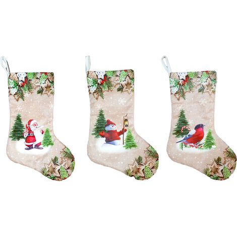 Chaussette De Noël - Décoration De Sapin Et Cheminée - Motif Flocons Arbre Et Rennes - Lot De 1 Pièce (1/5)
