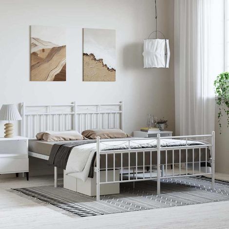 Cadre de lit métal sans matelas et pied de lit blanc 150x200 cm (1/5)