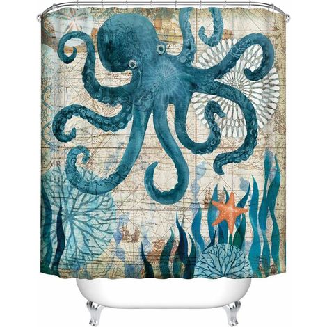 Shower Curtain Waterproof Polyester Fabric Bathroom , Mildew-Resistant Anti-Bacterial 3D Digital Printing Pattern Shower Curtains with 12 Ring Hooks, 180 x180H CM (1/5)