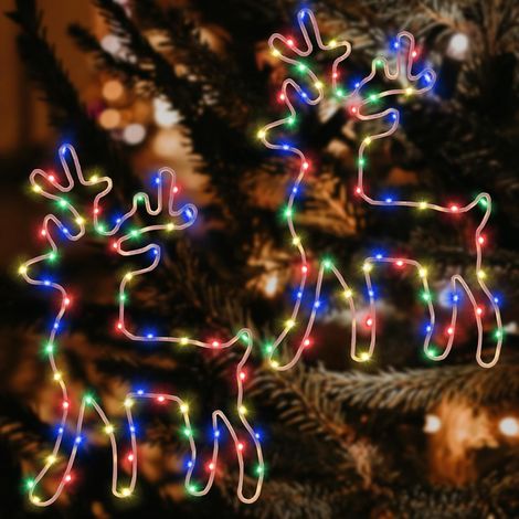 Beleuchtet Rentier Weihnachtsdeko, 120 LED Bunt Fenster Beleuchtung Lichterketten, 8 Modi Mit Timer Batterie Leuchte Deko Hängen Weihnachtsbeleuchtung Halloween, Vorhang, Balkon, Hochzeit (10 Stück) (1/5)